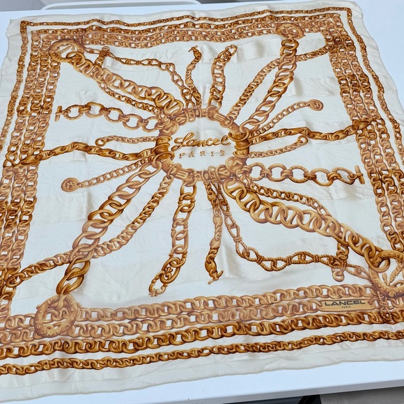 Lancel Vintage Silk “Paris” Gold and Cream Scarf - Picture 1 of 10